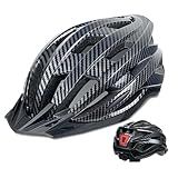 AISSTXOER Bike Helmet for Adult Men Women with Multi-Mode Rear LED Light, with Suggested Fit 56-62cm, Lightweight with Adjustable Dial, Side and Chin Strap, Carbon Black Shiny Surface
