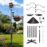 Edrifyah 92 Inch Squirrel Proof Bird Feeder Pole with X shape Base Plate, Heavy Duty 1 Inch Dia Bird House Pole, Adjustable Multi-Hook Bird Feeding Station with Squirrel Baffle, Water Bowl & Mesh Tray