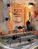 HOPOCO Halloween Plush Spiders Set Scary Fake Spider for Indoor Outdoor Halloween Decor for Home Party Yard Haunted House Decorations (6 in 1)