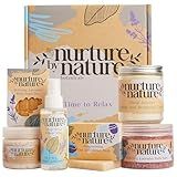 Nurture by Nature RELAX & CALM Spa Kit - Birthday Gifts for Women - Spa Gift Baskets For Women, 6-in-1 Self Care Kit, Bath Sets Gift - Lavender Pillow Mist, Bath Salts, Body Scrub, Bath Bomb
