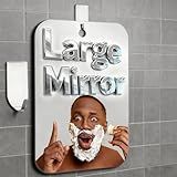 Thicken Shower Mirror Fogless for Shaving,(Large,1 Pcs 11x8 in) Anti Fog Shaving Mirror No Fog Free Holder NO-Drilling Waterproof, Small Wall Mounted Bathroom Accessories Camping Hanging Men