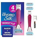 Schick Hydro Silk TrimStyle Razor with Bikini Trimmer for Women | 2-in-1 Bikini Razor for Women and Womens Trimmer for Pubic Hair, Includes 1 Waterproof Handle, 3 Refills & 1 AAA Battery