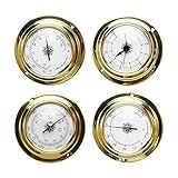 4-Pack Mini Hygrometer Thermometer, Weather Station Set, Portable Marine Wall Mounted Barometer Clock Meter Thermometer Hygrometer Kit