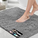 GORILLA GRIP Bath Rug Mat, Thick Soft Absorbent Chenille, Quick Dry Microfiber Mats, Rubber Backing Washable Shower Floor Rugs, Bathmat Runner, US Designed Bathroom Home Decor Accessories 24x17, Grey