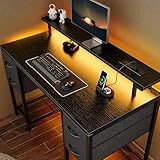 Huuger 47 inch Computer Desk with 4 Drawers, Gaming Desk with LED Lights & Power Outlets, Home Office Desk with Large Storage Space for Bedroom, Work from Home, Black