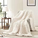 L'AGRATY Chunky Knit Blanket Throw,Soft Chenille Yarn Throw Blanket 50x60，Handmade Cable Knit Crochet Blanket,Large Knit Blankets Chunky Yarn,Rope Knot Throw Blanket for Couch Sofa Bed Home Decor