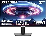 SANSUI 27 Inch Computer Monitor 120Hz, FHD 1080P Flat Monitor, HDMI DP Ports FreeSync, HDR, 110% sRGB, Tilt Adjustable Frameless VESA Compatible for Office and Home (ES-27F2, HDMI Cable Included)
