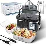 SOHIDA 1.8L+0.5L Heated Lunch Box for Men, 80W Electric Lunch Box with Long-handled Utensils for Adults, 12V/24V/110V Lonchera Eléctrica Portátil, Portable Food Warmer for Car/Truck/Office (Black)