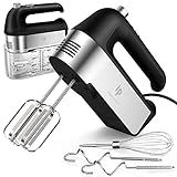 Hand Mixer Electric, 450W Kitchen Mixers with Scale Cup Storage Case, Turbo Boost/Self-Control Speed + 5 Speed + Eject Button + 5 Stainless Steel Accessories, For Easy Whipping Dough, Cream, Black