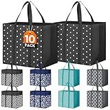 Fab totes 10 Pack Reusable Grocery Bags for Groceries 35L Large Capacity Heavy Duty Waterproof Tote Bags for Shopping and Picnic with Sturdy Handles
