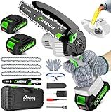 CEEPUY Mini Chainsaw Cordless,6 Inch Portable Electric Chainsaw with Automatic Oiler/Security Lock/Battery Powered Small Handheld Saw for Trees Branches Trimming,Gift for Fathers Men Dad Husband