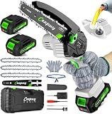CEEPUY Mini Chainsaw Cordless,6 Inch Portable Electric Chainsaw with 2 Batterys/Automatic Oiler/Security Lock/Powered Small Handheld Saw for Trees Branches Trimming,Gifts for Father Men Dad Husband