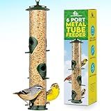 Bird Feeders for Outdoors (Green) Squirrel Proof Hanging Bird Feeder with Locking Lid & Adjustable Hanger, Chew-Proof, Weather Resistant 15 Inches 6 Port