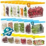 IDEATECH 20Pack Reusable Bags Dishwasher Safe, Leakproof Reusable Freezer Bags, BPA Free Healthy Food Storage Containers Sandwich Snack Baggies for Lunch Travel(8 Gallon 6 Quart 6 Snack,Colored)