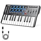 Donner DMK25 Pro MIDI Keyboard Controller, 25 Mini Key Portable USB-C MIDI Keyboard with 8 Drum Pads, OLED Display, Personalized Touch Bar, Music Production Software and 40 Teaching Courses White