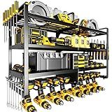 POKIPO Large Power Tool Organizer Wall Mount,4 Layers Heavy Duty Metal Loads 400lbs,Power Tool Shelf Battery Storage with 8 Cordless Drill Holder,Utility Racks for Garage Workshop