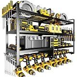 POKIPO Large Power Tool Organizer Wall Mount,4 Layers Heavy Duty Metal Loads 400lbs,Power Tool Shelf Battery Storage with 8 Cordless Drill Holder,Utility Racks for Garage Workshop