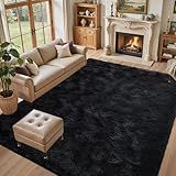 5x7 Black Area Rugs for Living Room, Large Fluffy Shag Bedroom Rugs Non-Slip, Ultra Soft Plush Carpet for Nursery Kids PlayRoom Dorm Office Indoor Modern Carpets