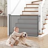 Cideny Retractable Baby Gate for Stairs, 55" Wide Mesh Dog Gate Indoor, 34" Tall Child Gate for Doorways, Hallways, Deck, Indoor Outdoor Pet Baby Safety Essentials for Home, Grey