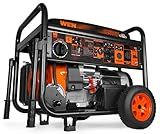 WEN 14,500-Watt 120V/240V Tri-Fuel Generator for Gas, Propane, and Natural Gas, Transfer-Switch Ready with Electric Start, Wheel Kit, and CO Watchdog (TF-1450X), Black & Red
