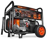 WEN 14,500-Watt 120V/240V Tri-Fuel Generator for Gas, Propane, and Natural Gas, Transfer-Switch Ready with Electric Start, Wheel Kit, and CO Watchdog (TF-1450X), Black & Red
