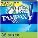 Tampax Pearl Tampons for Women, with LeakGuard Braid, Super Absorbency, Unscented, 36 Count