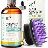 ArtNaturals Organic Rosemary & Castor Hair Growth Oil + Scalp Massager Set – Hair Styling Oils for Dry, Itchy Scalp, Thickening & Hydration - Scalp Oil Products For Damaged Hair & Split Ends – 4.0 oz
