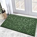 Bulijojo Sturdy Front Entrance Doormats,Durable Heavy Duty Welcome Mat,Thick Absorbent Natural Rubber Non Slip Mat,Easy Clean Entryway Mat 17x30 Inch Leaves Green