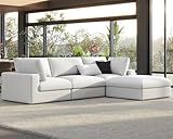 PaPaJet 114-Inch Cloud Sectional Sofa, Oversized Down-Filled Modular Couch, 4-Seater L-Shaped Sofa with Chaise and Ottoman, White Linen Cloud Couch for Living Room