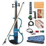 MeloCrest Cobalt Blue Silent Electric Violin 4/4 Full Size, Acoustic-Electric Violin for Beginners & Students, Quiet Practice with Headphones, High-Fidelity Pickup, Complete Starter Kit