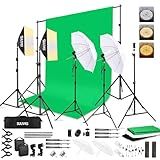 Photography Lighting Softboxes Kit with 8.5x10ft Backdrop Stands,5 Tripod Stands Lighting Soft Box with 3 ColorBackground Screen,Continuous Lighting, Photo Studio Equipment for Video Shoot