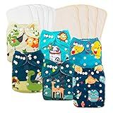 babygoal Reusable Cloth Diapers 6 Pack+6pcs Microfiber Inserts+4pcs Rayon from Bamboo Inserts, One Size Adjustable Washable Pocket Nappy Covers for Baby Boys,Rash-Free