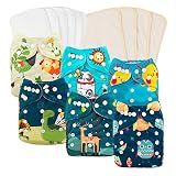 babygoal Reusable Cloth Diapers 6 Pack+6pcs Microfiber Inserts+4pcs Rayon from Bamboo Inserts, One Size Adjustable Washable Pocket Nappy Covers for Baby Boys,Rash-Free