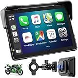 YZW Portable 7 inch Wireless Motorcycle Carplay GPS Screen with Android Auto, Navigation System Quick Release, Anti-thef, Bluetooth, Siri, Google Asistant, Light Sensor, Music Sharing,Vioce Control
