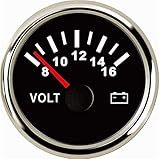SAMDO Universal Voltage Meter Marine Voltage Gauge Waterproof Voltmeter 52mm 8-16V