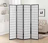 Roundhill Furniture Oriental Shoji 4 Panel Screen Room Divider, Black