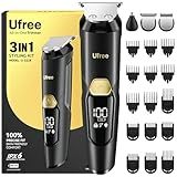 Ufree 3-in-1 Beard Trimmer Kit, Men's Electric Shaver Razor for Mustache Body Nose Facial Hair, Professional Hair Trimmer, Rechargeable Clippers, Waterproof Beard Grooming, Birthday Gifts for Men