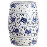 JONATHAN Y TBL1000A Lotus Flower 17.8" Chinoiserie Ceramic Drum Indoor/Outdoor Garden Stool Bohemian, Coastal, Classic, Cottage, French Country, Traditional, Bathroom, Garden Room, Patio, Blue/White