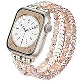 MOFREE Beaded Bracelet Compatible with Apple Watch Band 38mm/40mm/41mm/42mm(Series 10) 9/8/7/SE/6/5/4/3/2/1 Women Fashion Handmade Elastic Stretch Strap for iWatch Bands Replacement Rose Gold