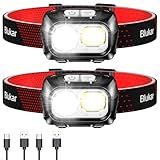 Blukar LED Headlamp Rechargeable,2000L Super Bright Headlight with Motion Sensor -Dimmable Brightness,8 Modes,Spotlight&Floodlight&Red Light Combination,IPX5 Waterproof for Hiking,Camping - 2 Pack