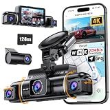 Icesky S03 4K Dash Cam Front Rear Inside Left Right with GPS, Free 128GB SD Card, 5.8GHz WiFi 6 (Up to 20MB/s Download), 4 Channel 360° Dash Camera for Cars, G-Sensor 8 IR Light, Parking Mode, Black