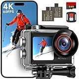 ODDV 4K60FPS 30MP Action Camera with Front LCD and Touch Rear Screens, Underwater Camera with 5X Zoom, 132FT Waterproof Camera, EIS, WiFi Remote Control（Black）
