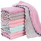 GADIEDIE 10Pack Kitchen Cloth Dish Towels,Super Absorbent Coral Velvet Dishtowels,Nonstick Oil Washable Fast Drying,Double-Sided Dish Towel,Used for Table Dish Glass Pet Paw(5Colors)