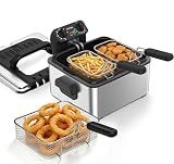 OSTBA Electric Deep Fryer with 3 Baskets, 1700W Stainless Steel Oil Fryer, 4.75QT Countertop Fryer with Adjustable Temperature, Viewing Window, Odor Filter & Removable Oil Container
