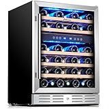 Kalamera 24 inch Wine Cooler, 37 Bottle - Dual Zone Built-in or Freestanding Fridge with Stainless Steel Reversible Glass Door, for Home, Kitchen or Office