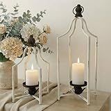 12.5" & 16.5" Timeless Cozy Decorative Lanterns Set of 2, Handcrafted Metal Iron Candle Holders, Farmhouse Elegance Fireplace Mantel Table Festive Gatherings Decor
