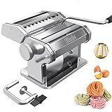 Shule Pasta Maker Machine Stainless Steel Manual Noodle Makers Include Pasta Roller, Cutter, Hand Crank and 7 Adjustable Thickness Setting