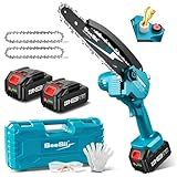 Seesii Mini Chainsaw 8-inch, Mini Chainsaw Cordless Tool Set, Battery Chainsaw with 2x 4.0Ah Batteries, Handheld Electric Power Chain Saw with Oiler, Safety Lock for Tree Trimming,Wood Cutting