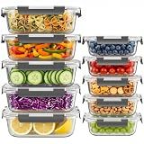 Dealusy 10 Sets 36 oz & 12 oz Glass Food Storage Containers with lids, Gray
