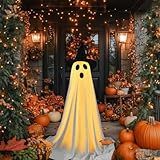Halloween Decorations Outdoor Indoor, 2 Pack Spooky Ghost with Witch Hat, Scary Ghost Decorations with LED String Lights, Terrifying Halloween Decor for Home Outside Porch Garden Yard Lawn Party